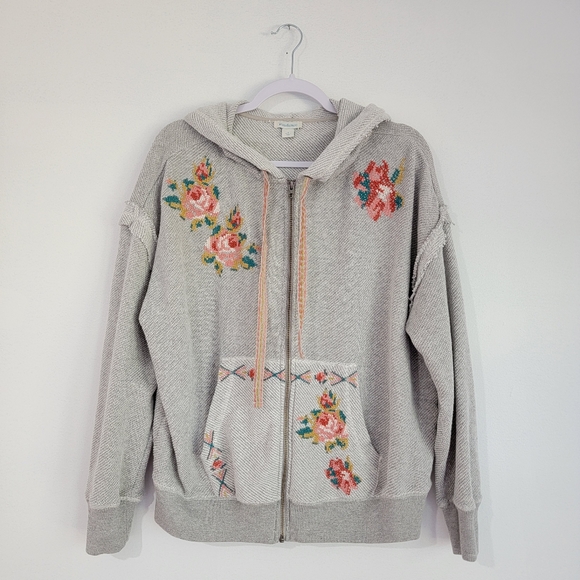 Sundance Annabeth Zip Hoodie Floral Embroidered Gray Women's Size Small - Picture 3 of 10